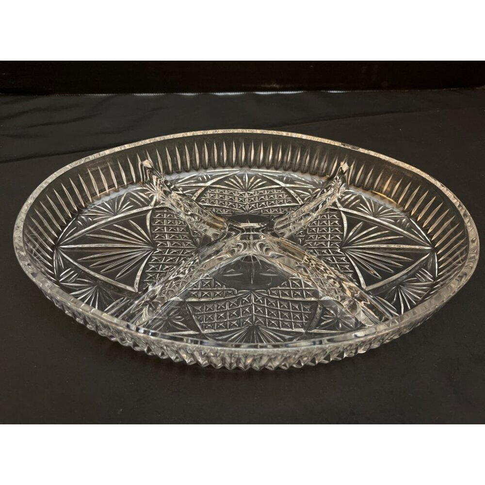 Vintage Libbey Glass Divided Serving Oval Dish 4 Sections 11”